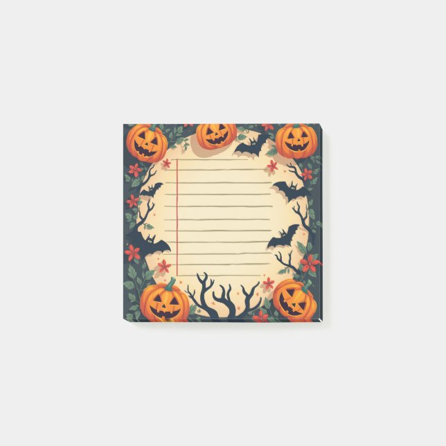 Bloco De Notas Manchas Adicionais do Halloween com Pumpkins&Bats (Frente)