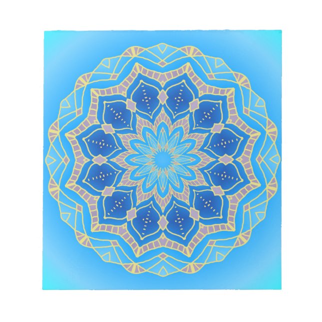 Bloco De Notas Mandala em azul elétrico e turquesa (Frente)