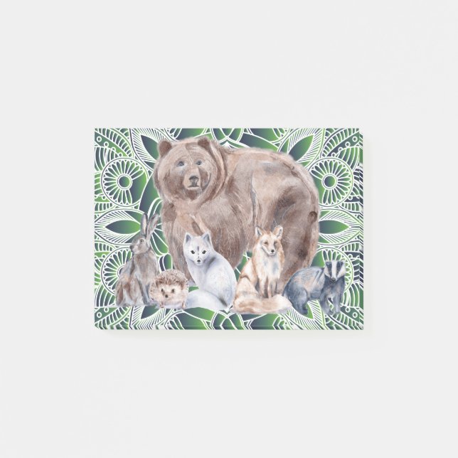 Bloco De Notas Mandala Rabbit Bear Hedgehog Fox Badger (Frente)