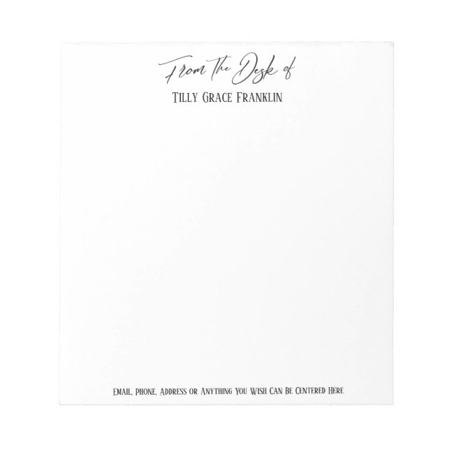 Bloco De Notas Manuscrito Casual da Mesa do Elegante Simples (Frente)