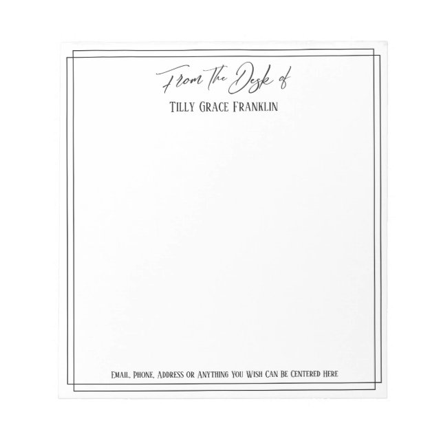 Bloco De Notas Manuscrito Casual da Mesa do Elegante Simples (Frente)