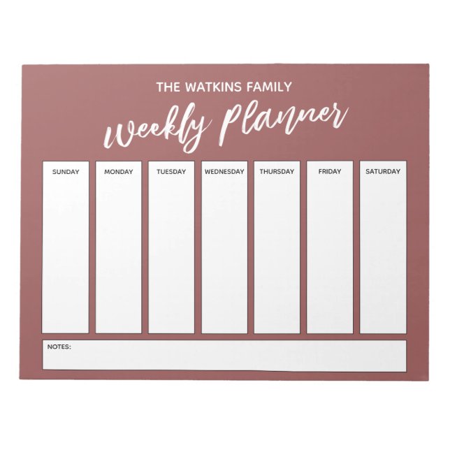 Bloco De Notas Manuscrito Casual, Simples Planejador Semanal Mars (Frente)