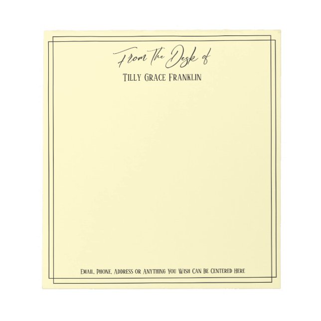 Bloco De Notas Manuscrito da mesa de amarelo claro simples (Frente)