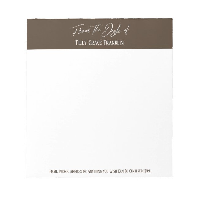 Bloco De Notas Manuscrito da Mesa de Castanho Rico em Chocolate (Frente)