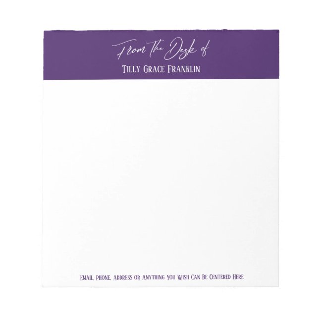 Bloco De Notas Manuscrito da mesa de um roxo escuro profundo (Frente)