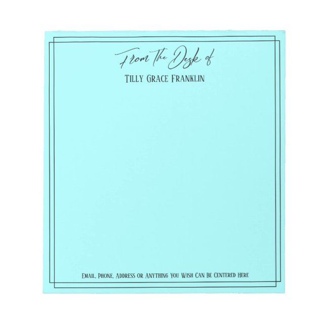 Bloco De Notas Manuscrito da mesa do aqua leve simples (Frente)