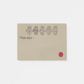 Bloco De Notas Mão Desenhada Mittens e Coração para Notas da Mãe