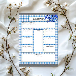 Bloco De Notas Mapa Conceitual Xadrez Floral Azul