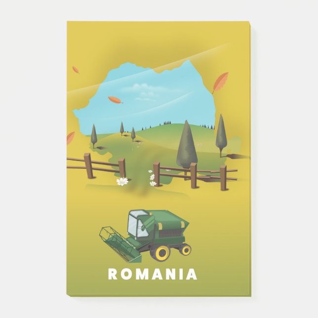 Bloco De Notas Mapa da Roménia Ilustrado impressão poster. (Frente)