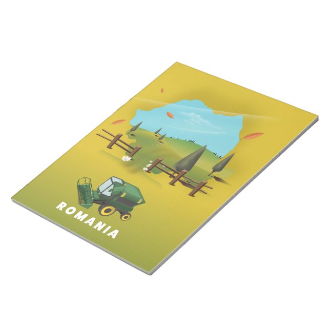 Bloco De Notas Mapa da Romênia - poster de impressão ilustrado. (Inclinado)