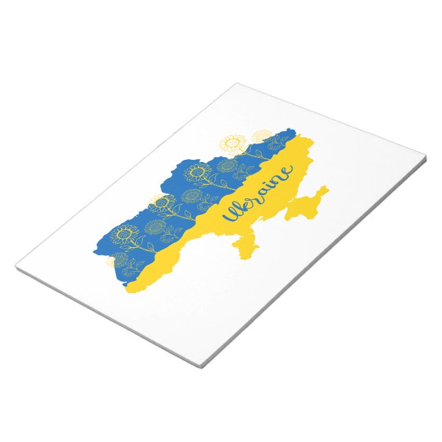 Bloco De Notas Mapa da Ucrânia com girassol e bandeira ucraniana (Inclinado)