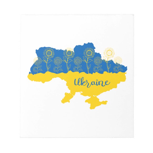 Bloco De Notas Mapa da Ucrânia com girassol e bandeira ucraniana (Frente)