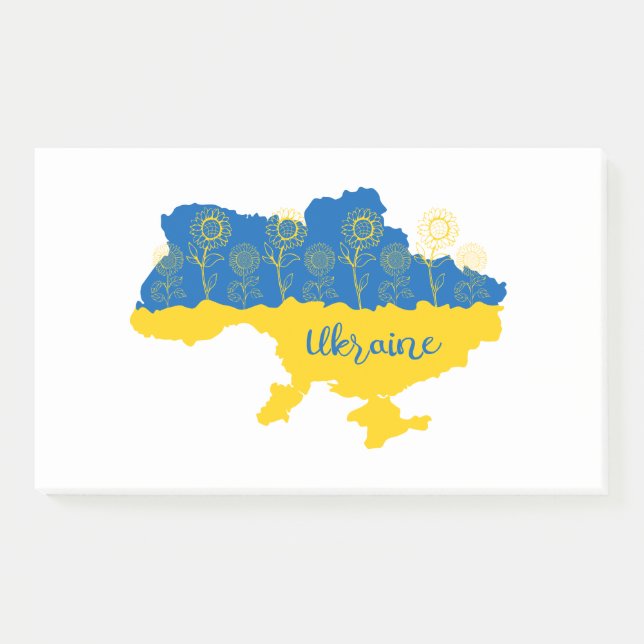 Bloco De Notas Mapa da Ucrânia com girassol e bandeira ucraniana (Frente)