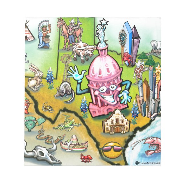 Bloco De Notas Mapa de Cartoons de Austin Texas (Frente)