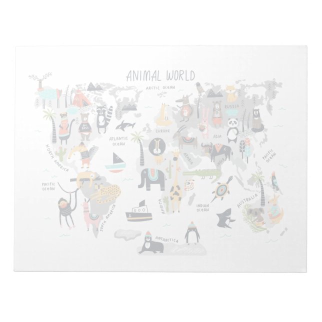Bloco De Notas Mapa do Mundo Animal (Frente)