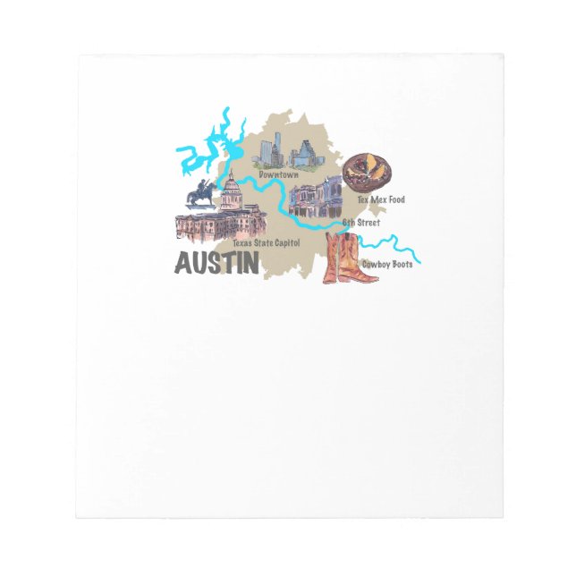 Bloco De Notas Mapa do Texas Austin (Frente)