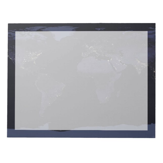 Bloco De Notas Mapa Global das Luzes da Cidade da Terra à Noite. (Frente)