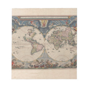 Bloco De Notas Mapa Mundial Antiquado: Arte Cartográfica Históric