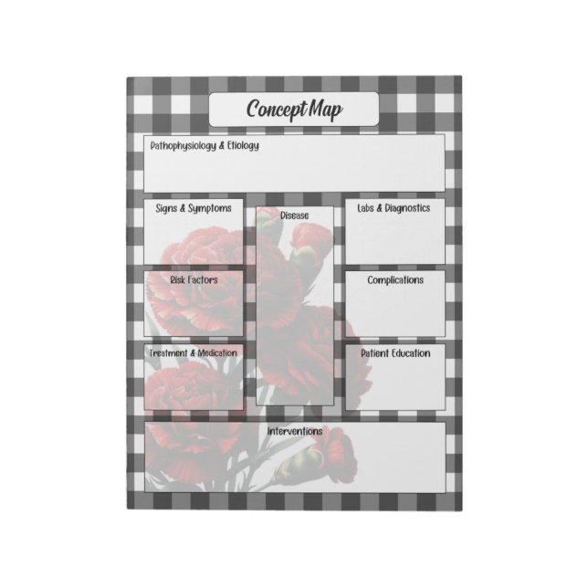 Bloco De Notas Mapa Preto n Branco Floral Gingham_ Concept (Invertido)