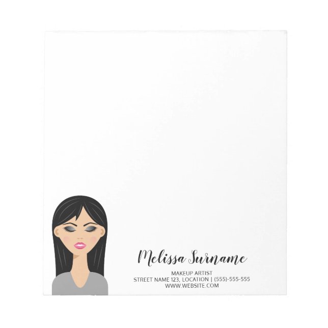 Bloco De Notas Maquiadora Personalizada Mulher Cabelo Preto (Frente)