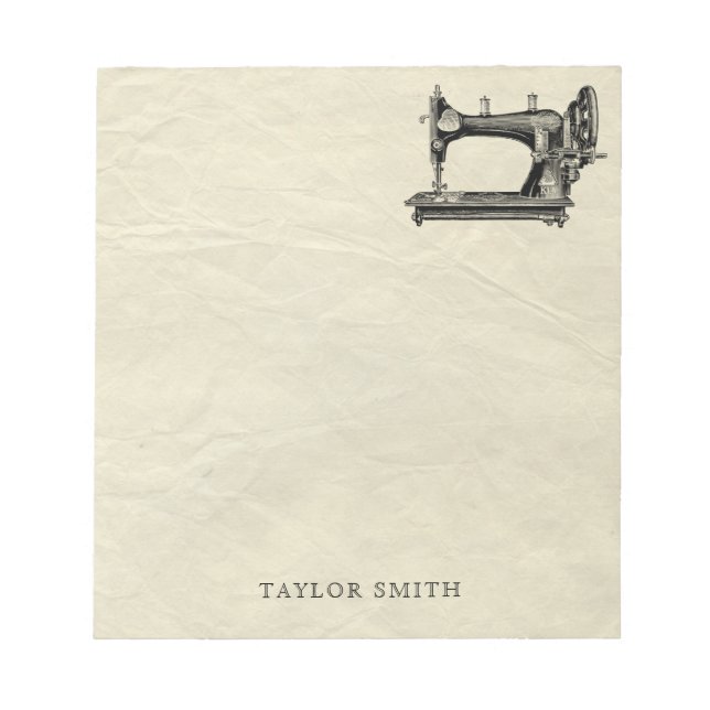 Bloco De Notas Máquina de costura antiga com nome (Frente)