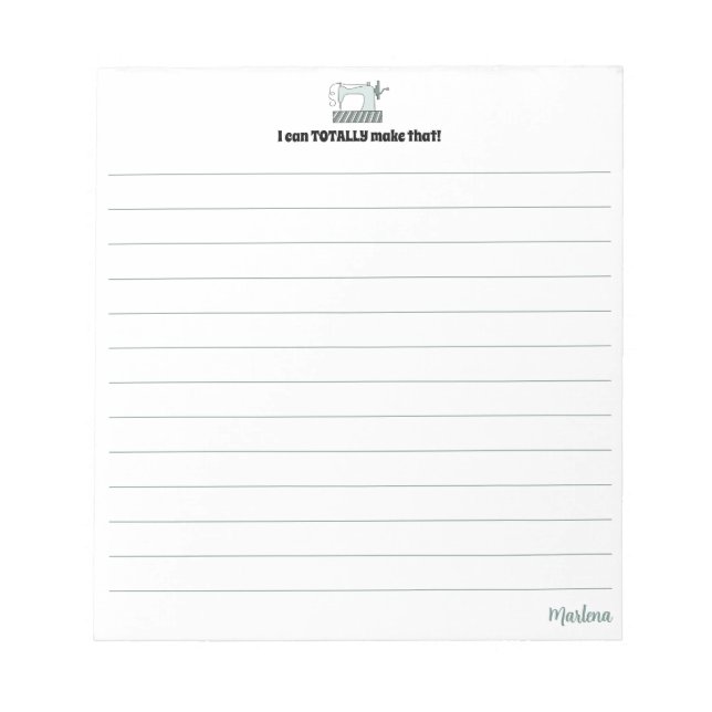 Bloco De Notas Máquina de costura azul-marisco magnética (Frente)