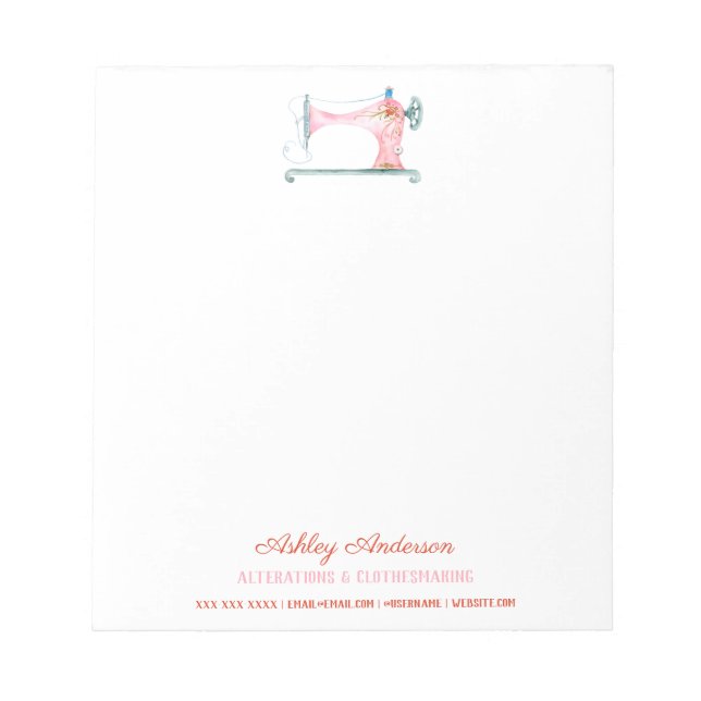 Bloco De Notas Máquinas De Costurar Notas De Aquarela De Seamstre (Frente)