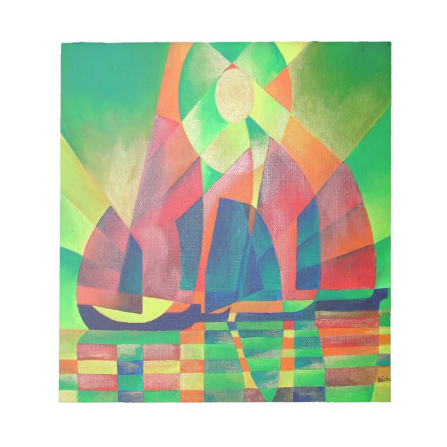Bloco De Notas Mar de Verde com Lixo Abstrato Cubista (Frente)
