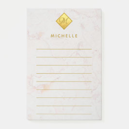 Bloco De Notas Marble Dourado Monograma Nome Branco