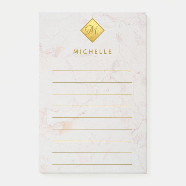 Bloco De Notas Marble Dourado Monograma Nome Branco (Frente)