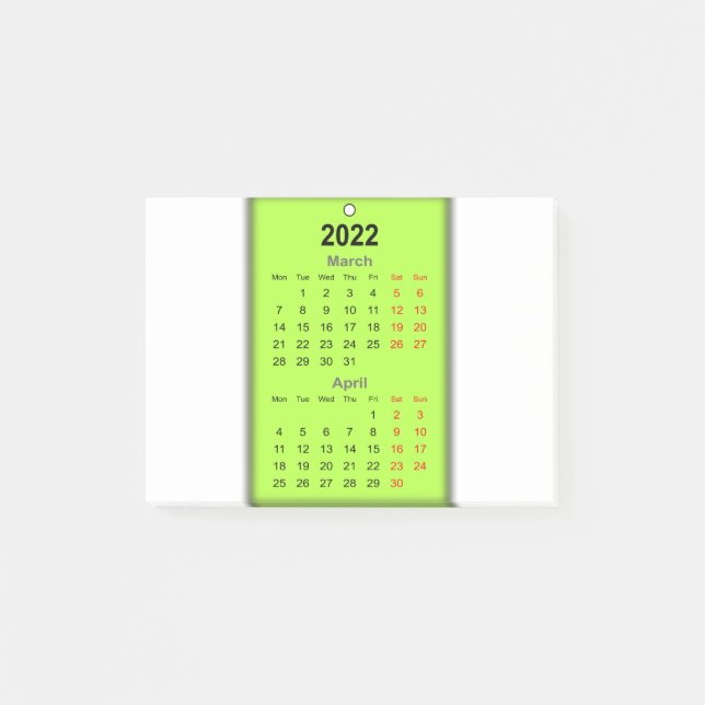 Bloco De Notas Março do Calendário de 2022 abril (Frente)