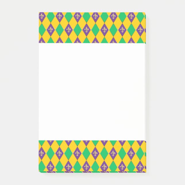 Bloco De Notas Mardi Gras Carnaval Harlequin Dourada Fleur de Lis (Frente)