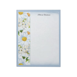 Bloco De Notas Margarida Floral Vintage Poeira Azul Aquarela Nome