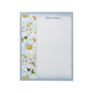 Bloco De Notas Margarida Floral Vintage Poeira Azul Aquarela Nome