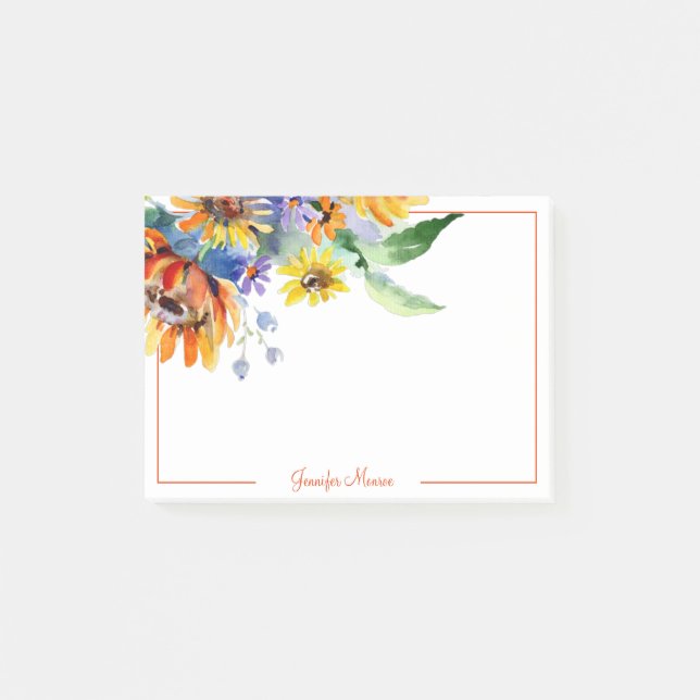 Bloco De Notas Margaridas aquarela personalizadas (Frente)