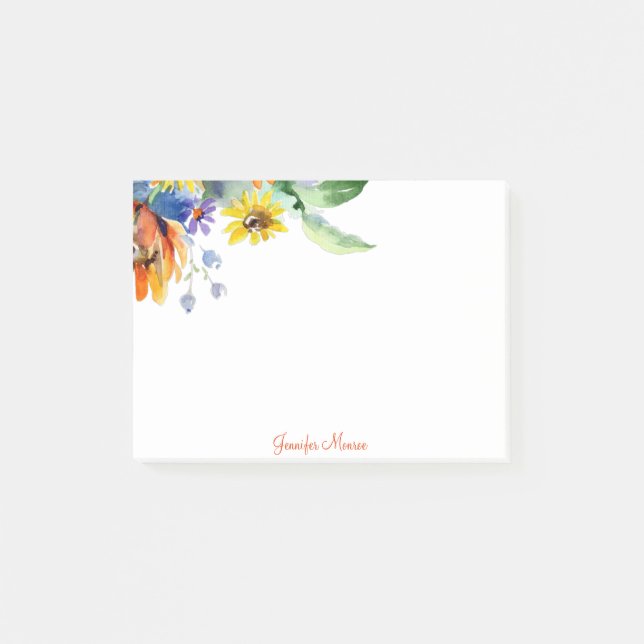 Bloco De Notas Margaridas em aquarela personalizadas (Frente)