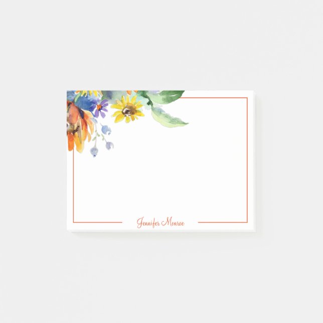 Bloco De Notas Margaridas em aquarela personalizadas (Frente)