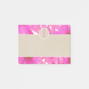 Bloco De Notas Margaridas Rosa e Kraft Marrom Monograma Inicial R