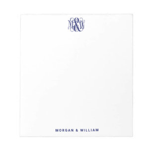 Bloco De Notas Marinho 3 Inicial Vinha Script Monograma B&G DIY B