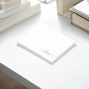 Bloco De Notas Marinho Azul Branco Script Moderno Girn Nome do Mo