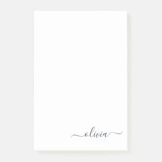 Bloco De Notas Marinho Azul Branco Script Moderno Girn Nome do Mo (Frente)