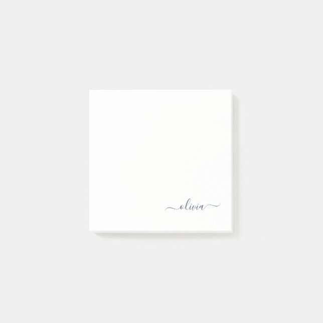 Bloco De Notas Marinho Azul Branco Script Moderno Girn Nome do Mo (Frente)