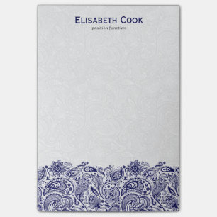 Bloco De Notas Marinho Azul E Colheita Branca Paisley Lace