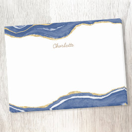 Bloco De Notas Marinho Azul Marble Agate Dourado Glitter Personal