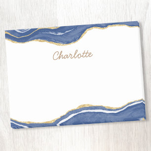 Bloco De Notas Marinho Azul Marble Agate Dourado Glitter Personal