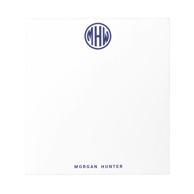 Bloco De Notas Marinho branco Monograma Fonte DIY BG (Frente)