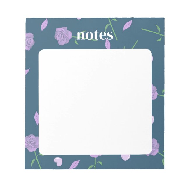 Bloco De Notas Marinho Elegante e Padrão de Rosa de Roxo (Frente)