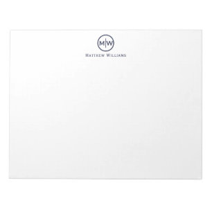Bloco De Notas Marinho Elegante moderno - Círculo Azul Monograma 