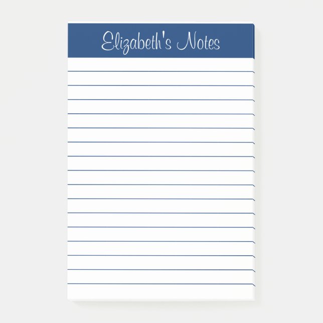Bloco De Notas Marinho Elegante Simples Nome Azul Vinculado Perso (Frente)