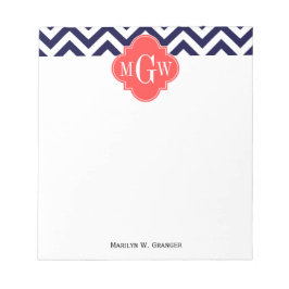 Bloco De Notas Marinho Lg Chevron Coral Vermelho Quatrefoil 3 Mon
